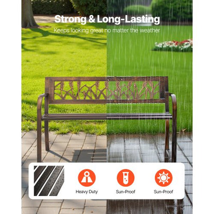 Outdoor Bench Terrace Bench 127 cm Metal Frame PVC Floral Backrest for Veranda | EU