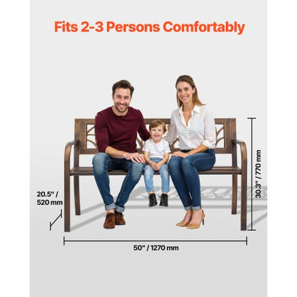 Outdoor Bench Terrace Bench 127 cm Metal Frame PVC Floral Backrest for Veranda | EU