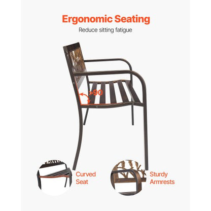 Outdoor Bench Terrace Bench 127 cm Metal Frame PVC Floral Backrest for Veranda | EU