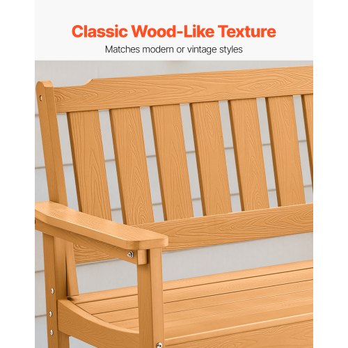 Outdoor Bench Terrace Bench 128 cm Weatherproof Plastic Natural Wood Color | EU