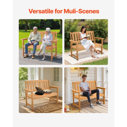 Outdoor Bench Terrace Bench 128 cm Weatherproof Plastic Natural Wood Color | EU