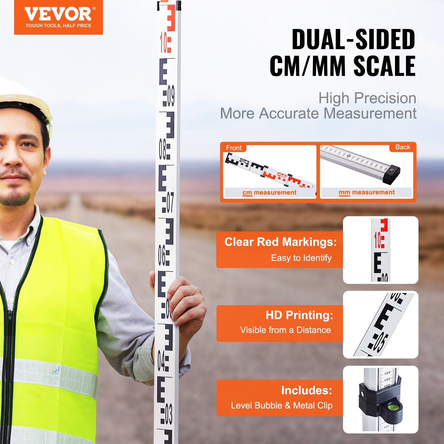 Mätstång 3M Metrisk Teleskopisk Grad Stång CM/MM med Bubble Level & Bag
