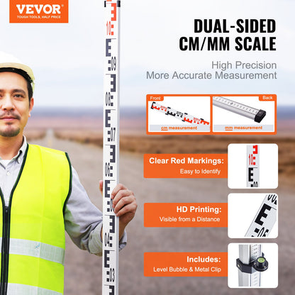 Mätstång 4M Metrisk Teleskopisk Grad Stång CM/MM med Bubble Level & Bag