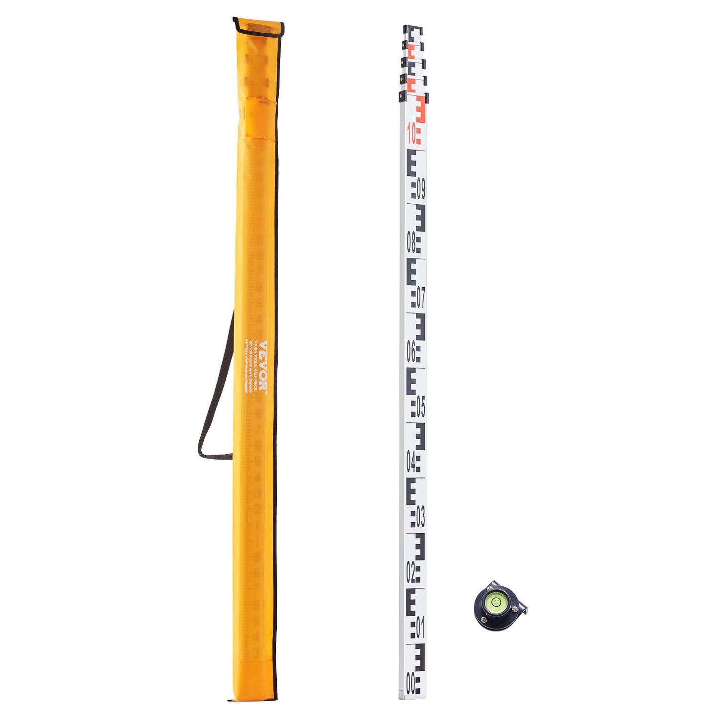 Messstab, 5 m, metrisch, Teleskop-Gradstange, CM/MM, mit Wasserwaage und Tasche