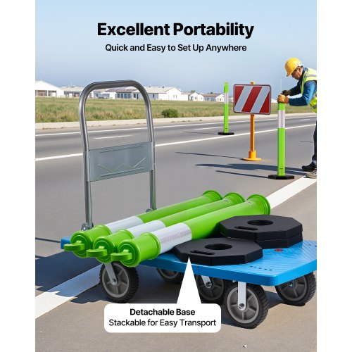 3-pack traffic barrier posts 1140 mm safety cones with weighted base green | EU