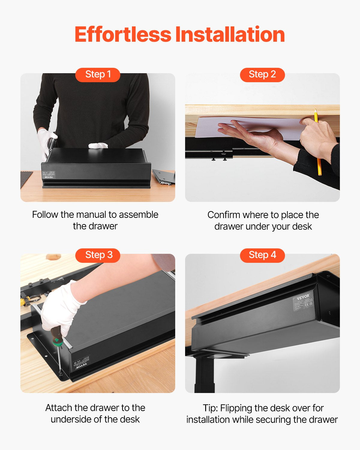 40cm Under Desk Drawer Organizer Pull Out Drawer Space Saver Home Office