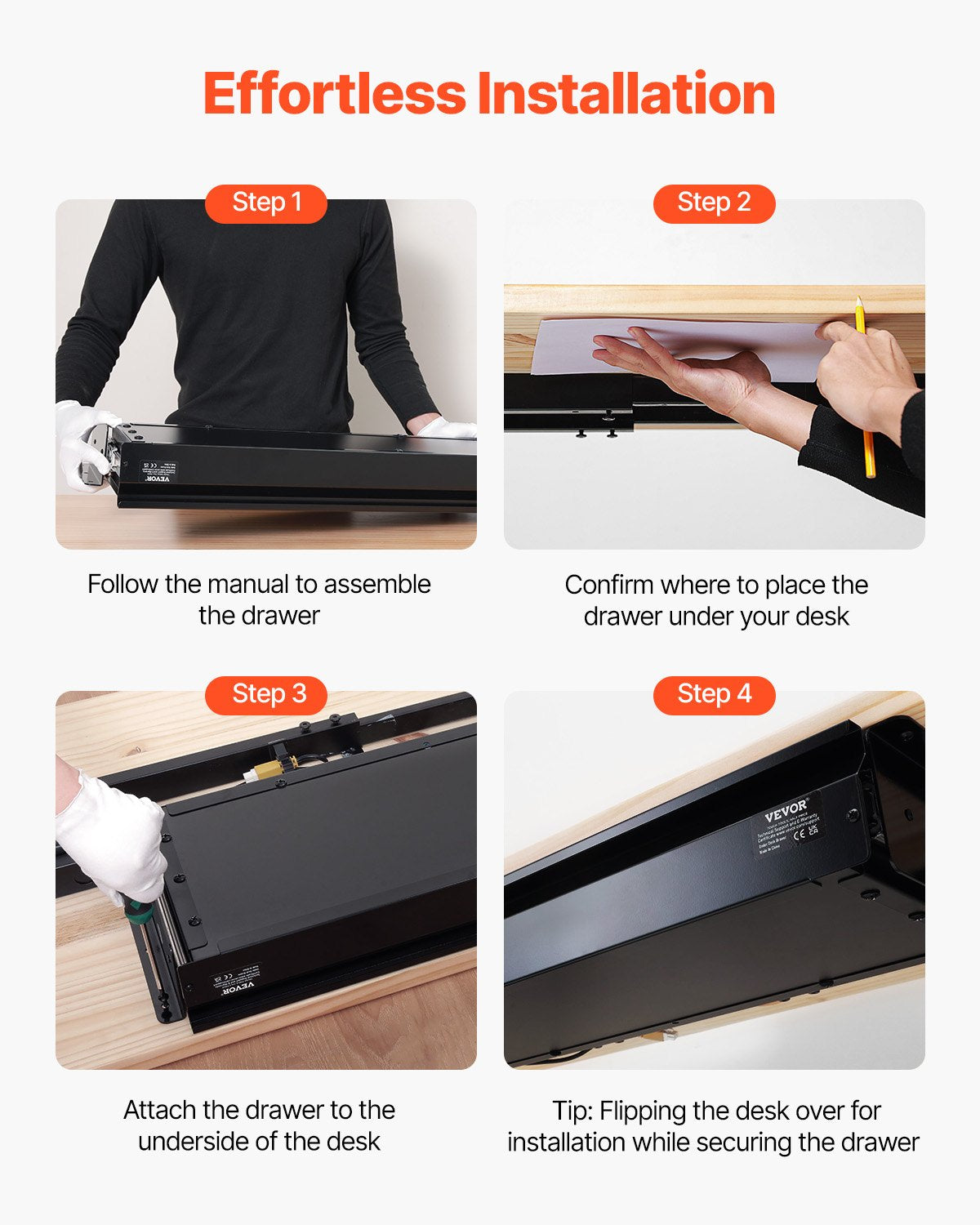 33" Under Desk Drawer Organizer Pull Out Drawer Space Saver Home Office