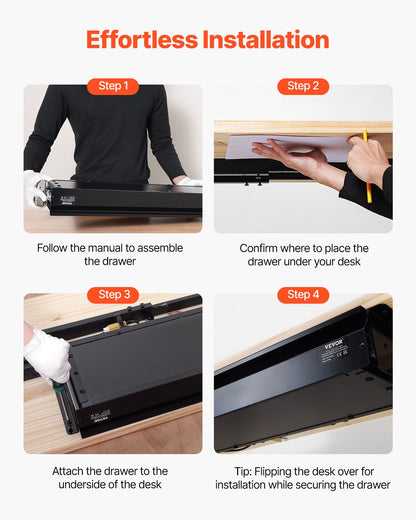 33" Under Desk Drawer Organizer Pull Out Drawer Space Saver Home Office