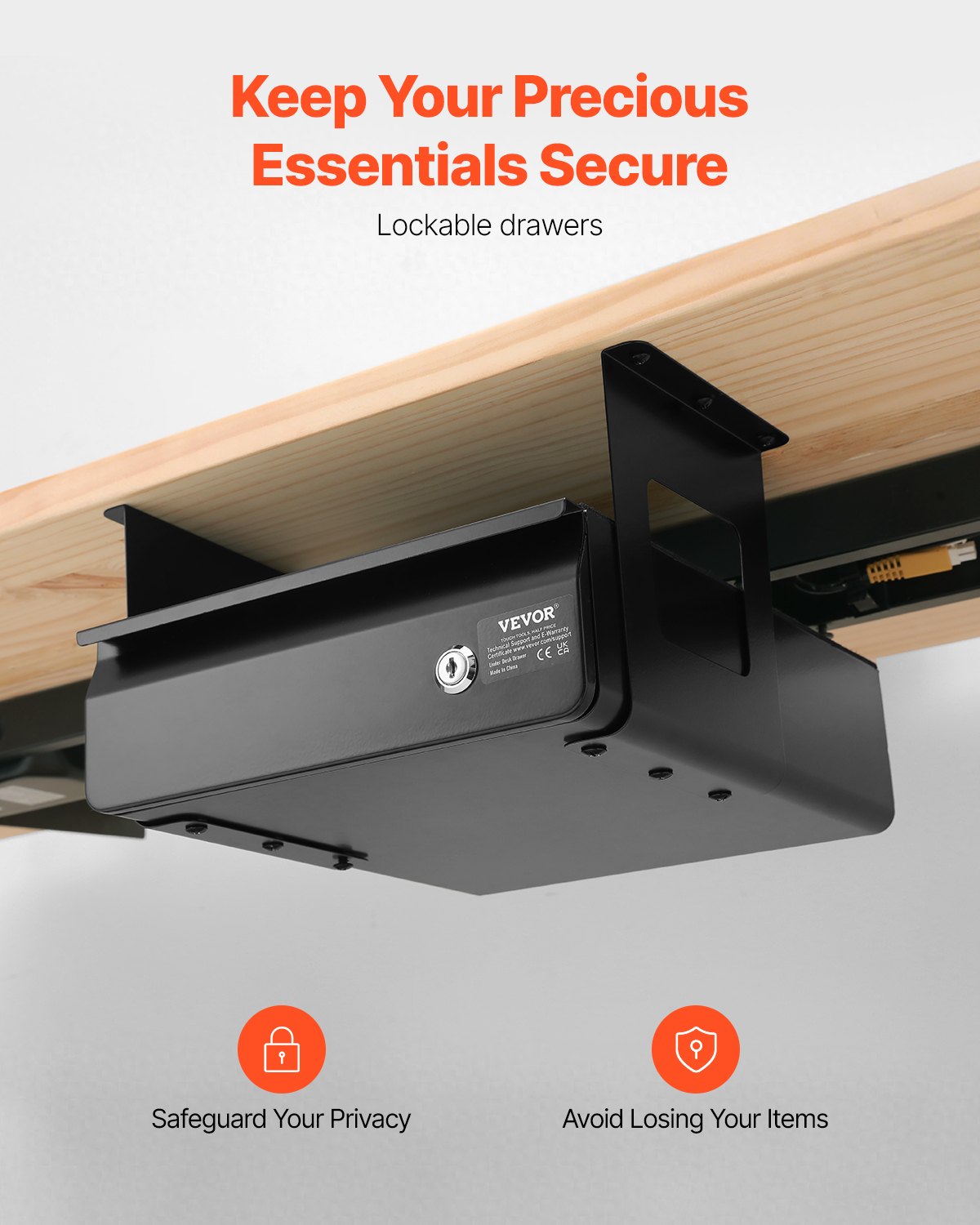 33 cm Låsbar Under Skrivbord Låda Organizer Utdragbar låda Hemmakontor
