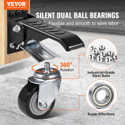 Workbench Caster Wheels, 165 lbs Load Capacity, Set of 4, 2.5" Heavy Duty Retractable Casters, Side Mount Adjustable Stepdown Casters with 360° Swivel for Workbenches, Tables and Equipment