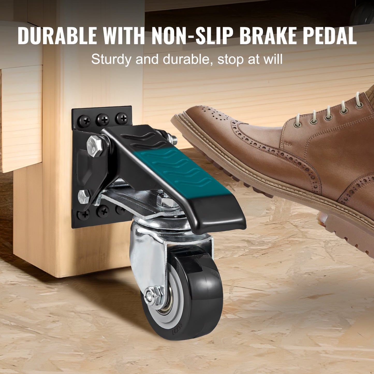 Workbench Caster Wheels, 165 lbs Load Capacity, Set of 4, 2.5" Heavy Duty Retractable Casters, Side Mount Adjustable Stepdown Casters with 360° Swivel for Workbenches, Tables and Equipment