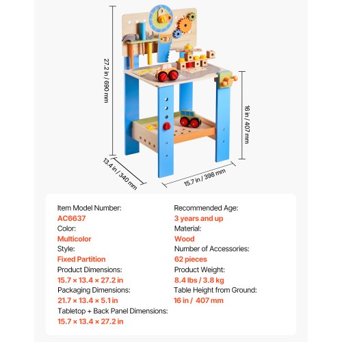 Holz-Werkzeugbank für Kinder ab 3 Jahren, Spielzeug-Werkbank-Spielzeugsets | EU