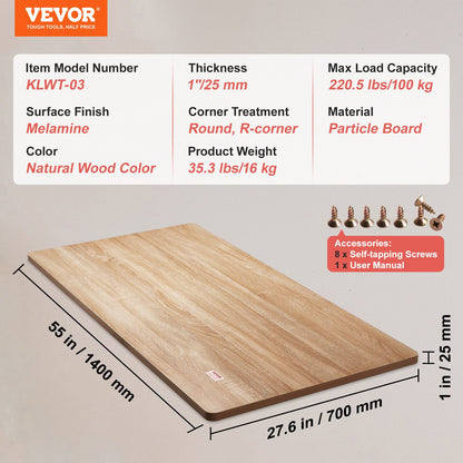 Table Top, 55" x 27.6" x 1", 220.5 lbs Load Capacity, Universal One-Piece Particle Board for Height Adjustable Electric Standing Desk Frame, Rectangular Countertop for Home and Office Table