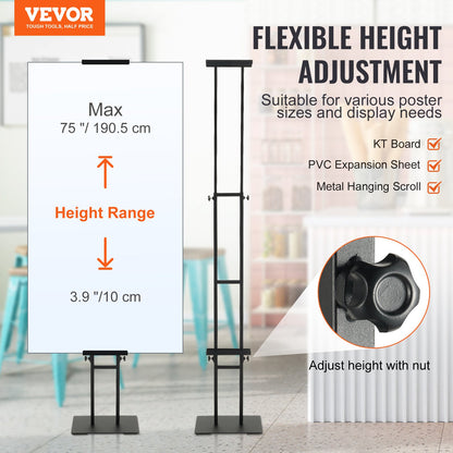 Affischstativ, justerbar höjd upp till 75", dubbelsidig Heavy Duty piedestalskylthållare, golvskylthållare Bannerstativ med stötdämpande bas för display, för skiva och skum, svart