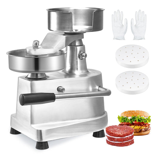 Kommersiell hamburgerbiffmaskin, 130 mm/5 tum hamburgerbiffbiffmaskin, kraftig matskål i rostfritt stål, hamburgerpressmaskin, köksmaskin för köttformning med 1000 st pattypapper
