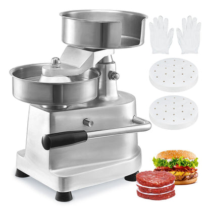 Kommersiell hamburgerbiffmaskin, 150 mm/6 tum hamburgerbiffbiffmaskin, kraftig matskål i rostfritt stål, hamburgerpressmaskin, köksmaskin för köttformning med 1000 st pattypapper