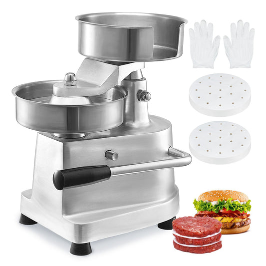 Kommersiell hamburgerbiffmaskin, 150 mm/6 tum hamburgerbiffbiffmaskin, kraftig matskål i rostfritt stål, hamburgerpressmaskin, köksmaskin för köttformning med 1000 st pattypapper