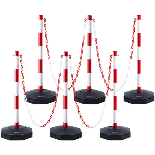 Justerbar Traffic Delineator stolpkoner, 6-pack, Trafiksäkerhetsavgränsare Barriär med fyllbar bas 6,6FT kedja, för Trafikkontroll Varning Parkeringsplats Konstruktion Varning Vägar, röd&vit