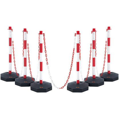 Justerbar Traffic Delineator stolpkoner, 6-pack, Trafiksäkerhetsavgränsare Barriär med fyllbar bas 6,6FT kedja, för Trafikkontroll Varning Parkeringsplats Konstruktion Varning Vägar, röd&vit
