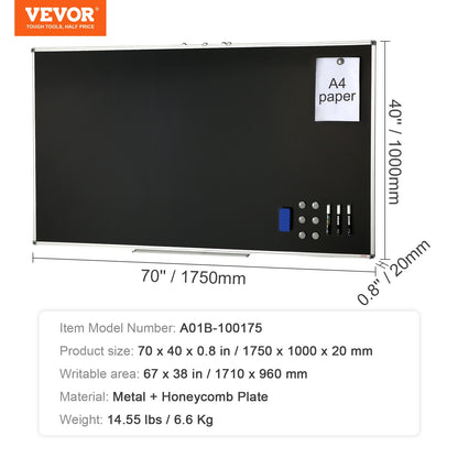 Black Board, 70 x 40 tum stor svarta tavla med aluminiumram, Black Boards Dry Erase Inkluderar 1 magnetisk radering och 3 torrraderingsmarkörer, svart yta, för kontorshem och skola