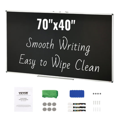 Black Board, 70 x 40 tum stor svarta tavla med aluminiumram, Black Boards Dry Erase Inkluderar 1 magnetisk radering och 3 torrraderingsmarkörer, svart yta, för kontorshem och skola