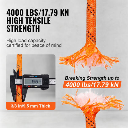 Arborist trädklättrrep dubbelflätad polyester 3/8" x 120' 48-strängar