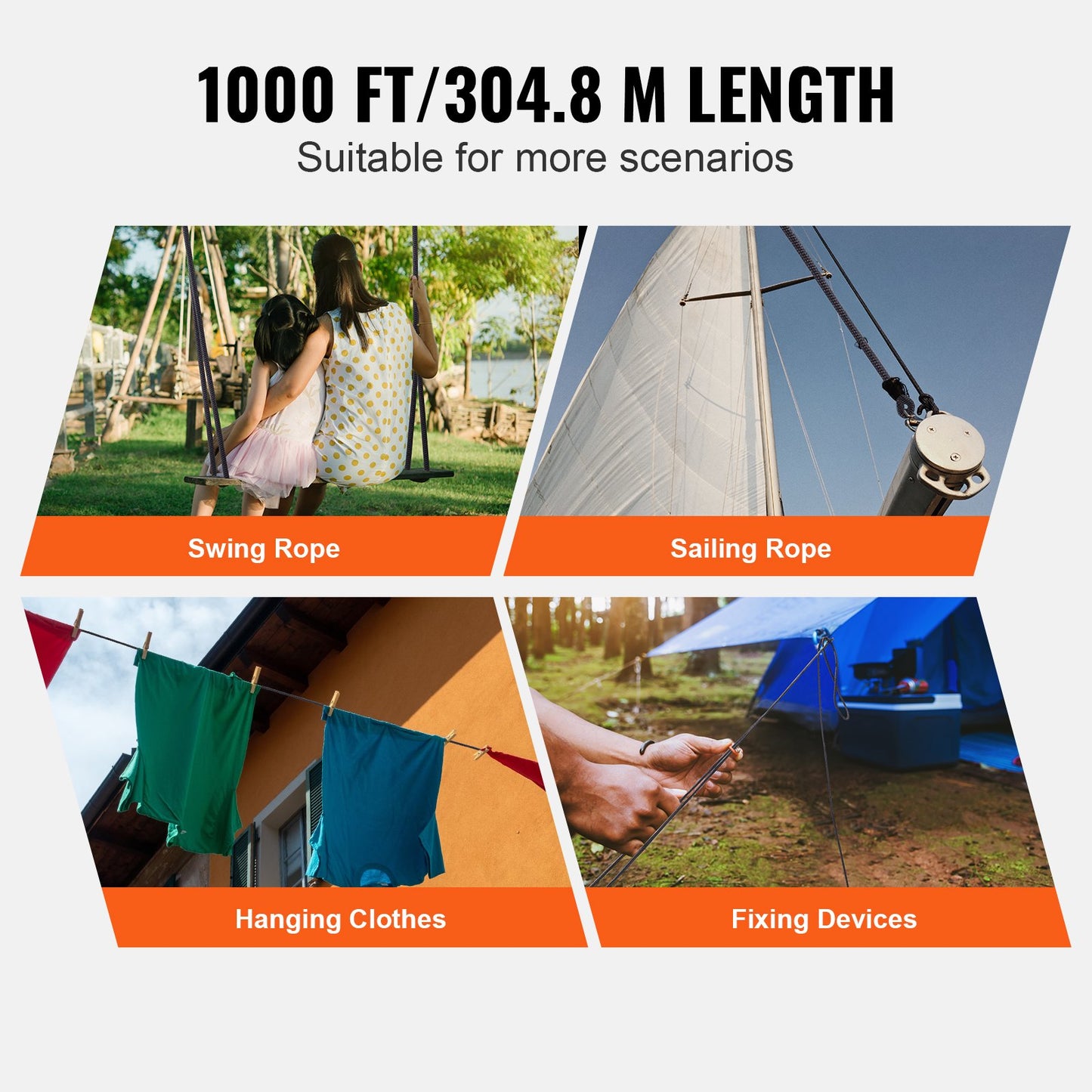 Baumkletterseil für Baumpfleger, geflochtenes Nylonseil, 3/16 Zoll x 1000 Zoll, 32 Stränge