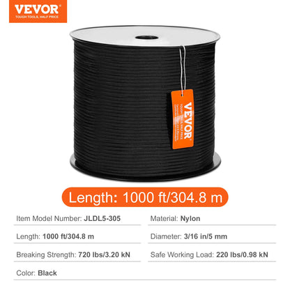 Baumkletterseil für Baumpfleger, geflochtenes Nylonseil, 3/16 Zoll x 1000 Zoll, 32 Stränge