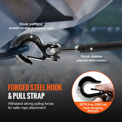 Syntetiskt vinschrep, 1/2 tum x 92 fot 32 000 lbs syntetiskt vinschlina kabelrep med skyddshylsa + smidd vinschkrok + dragrem, universell passform för SUV, stort terrängfordon, lastbil
