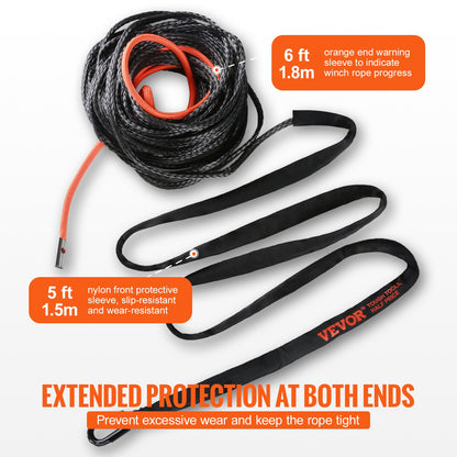 Synthetic Winch Rope, 1/4 Inch x 50 Feet 10,000 lbs Synthetic Winch Line Cable Rope with Protective Sleeve + Stopper + Forged Winch Hook + Tow Strap, Suitable for ATV, UTV, Small Vehicles, Pickup
