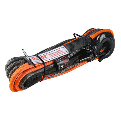 Synthetic Winch Rope, 1/4 Inch x 50 Feet 10,000 lbs Synthetic Winch Line Cable Rope with Protective Sleeve + Stopper + Forged Winch Hook + Tow Strap, Suitable for ATV, UTV, Small Vehicles, Pickup