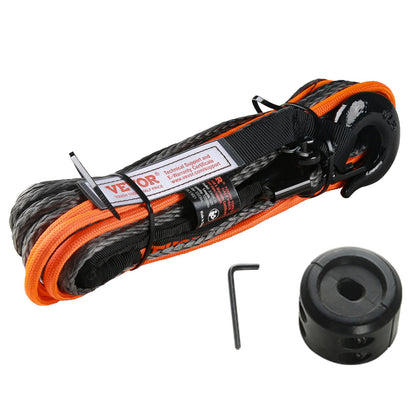 Synthetic Winch Rope, 1/4 Inch x 50 Feet 10,000 lbs Synthetic Winch Line Cable Rope with Protective Sleeve + Stopper + Forged Winch Hook + Tow Strap, Suitable for ATV, UTV, Small Vehicles, Pickup
