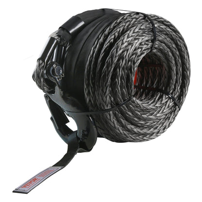 Synthetic Winch Rope, 3/8 Inch x 100 Feet 26,500 lbs Synthetic Winch Line Cable Rope with Protective Sleeve + Forged Winch Hook + Tow Strap, Universal Fit for SUV, Large Off-Road Vehicle, Truck