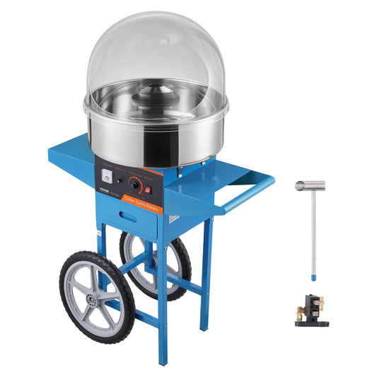 Electric Cotton Candy Maker with Cart, 1000W Commercial Candy Maker with Lid, Stainless Steel Bowl, Sugar Scoop and Box, Perfect for Home, Kids Birthday, Family Party, Blue