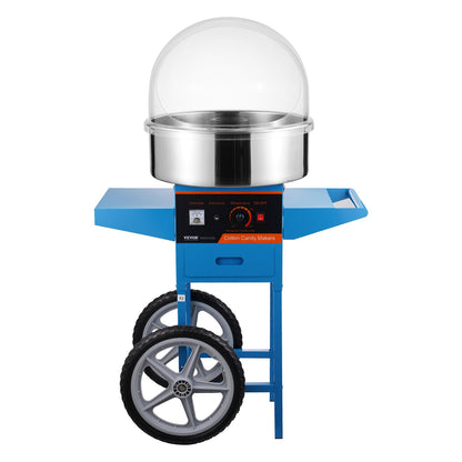 Electric Cotton Candy Maker with Cart, 1000W Commercial Candy Maker with Lid, Stainless Steel Bowl, Sugar Scoop and Box, Perfect for Home, Kids Birthday, Family Party, Blue