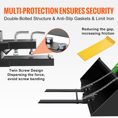 Palettengabeln, 2000 lbs Palettengabeln zum Anklemmen, 43" Gesamtlänge, Hochleistungspalettengabeln mit verstellbarer Stabilisatorstange, Traktorschaufelgabeln für Traktoranbaugeräte, Kabellenkung, Ladeschaufel