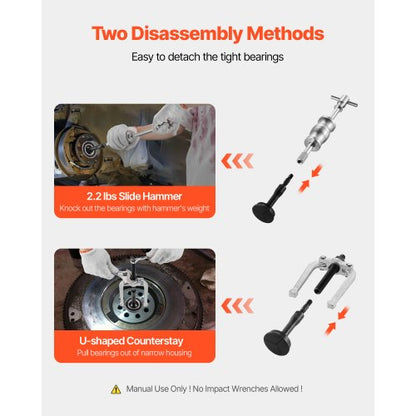 Lageravdragarsats för blindhål, 16-i-1-sats för innerlager och tätningsutdragare, 16 delar glidhammare, pilotinsats, invändig lagerborttagningsverktygssats med 10 delade hylsor och motstag |  EU