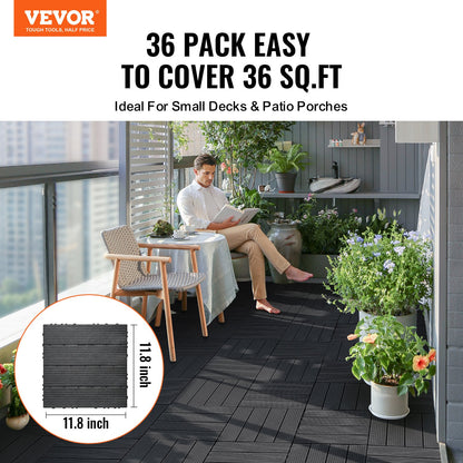 Interlocking Deck Plates 36 Pack 12"x12" Plast för veranda mörkgrå