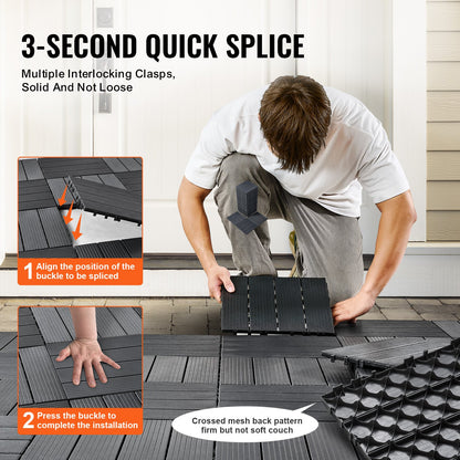 Interlocking Deck Plates 36 Pack 12"x12" Plast för veranda mörkgrå