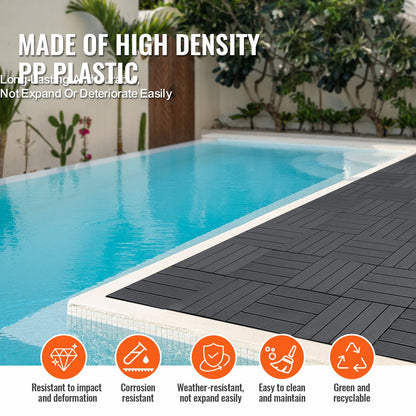 Interlocking Deck Plates 36 Pack 12"x12" Plast för veranda mörkgrå