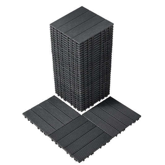 Interlocking Deck Plates 36 Pack 12"x12" Plast för veranda mörkgrå