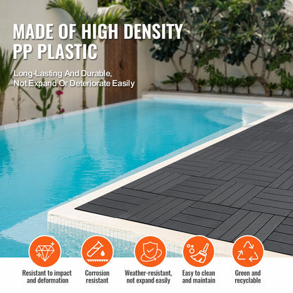 Interlocking Deck Plates 10 Pack 12"x12" Plast för veranda mörkgrå
