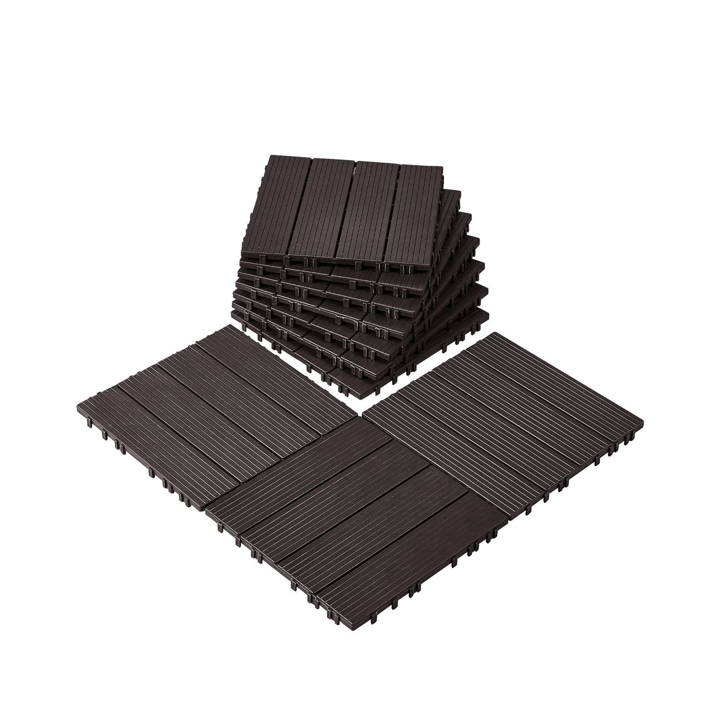 Interlocking Deck Plates 10 Pack 12"x12" Waterproof for Porch Dark Brown