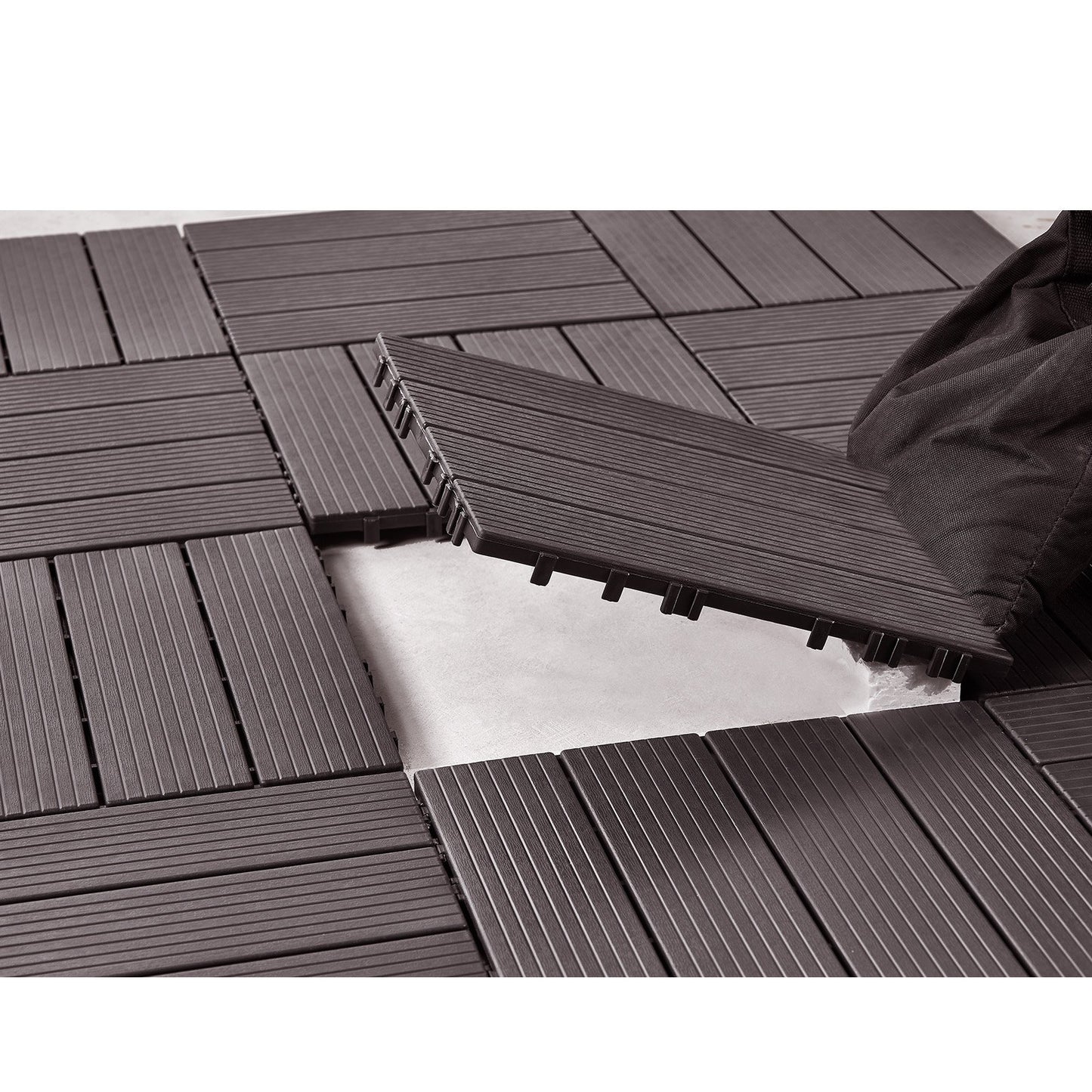 Interlocking Deck Plates 10 Pack 12"x12" Waterproof for Porch Dark Brown