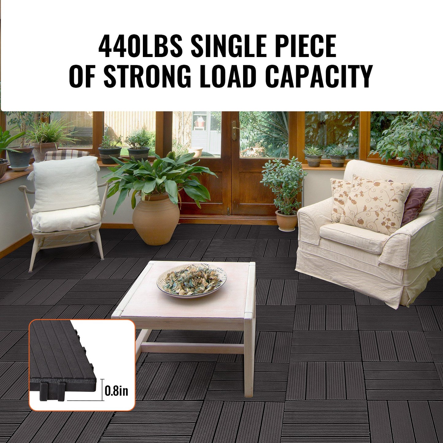 Interlocking Deck Tiles 36 Pack 12"x12" Vattentät för veranda mörkbrun