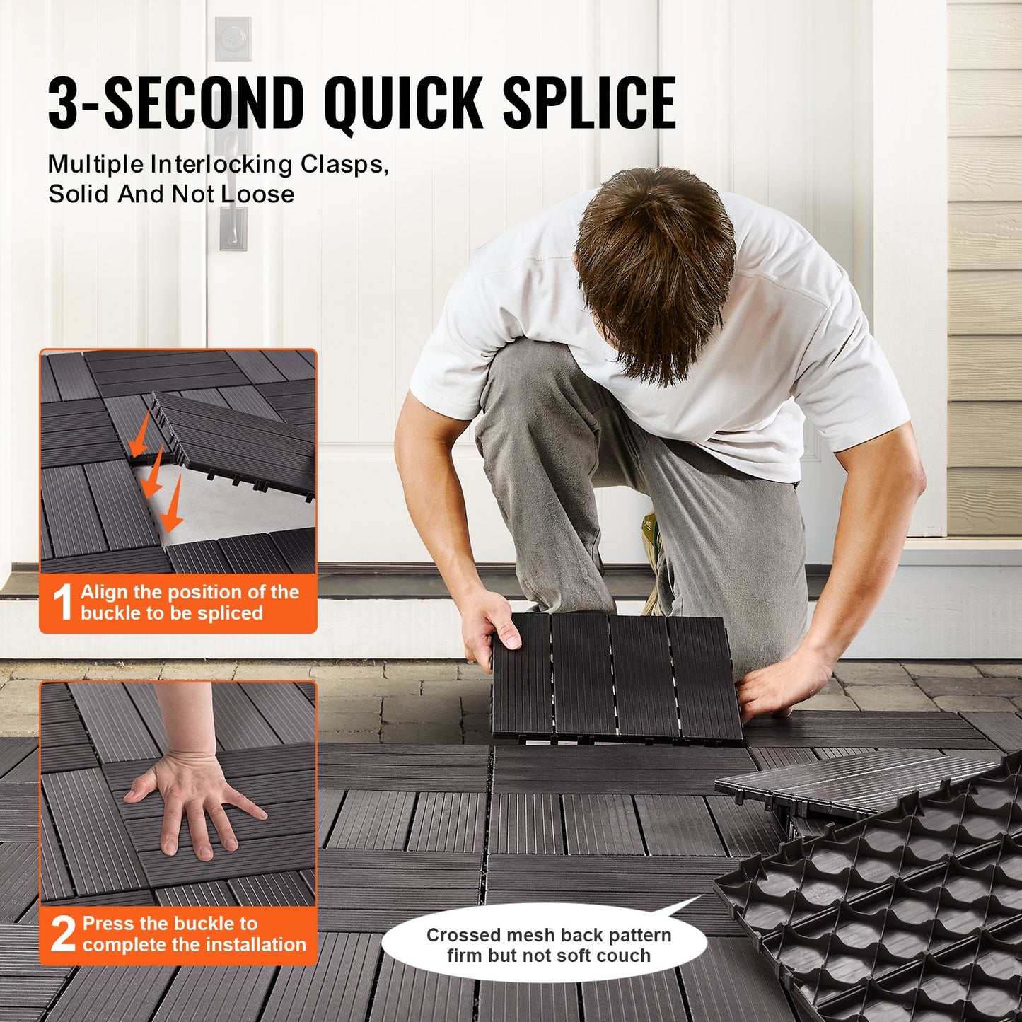 Interlocking Deck Tiles 36 Pack 12"x12" Vattentät för veranda mörkbrun