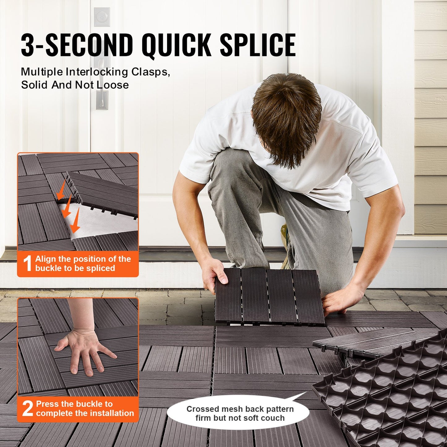 Interlocking Deck Tiles 54 Pack 12"x12" Vattentät för veranda mörkbrun