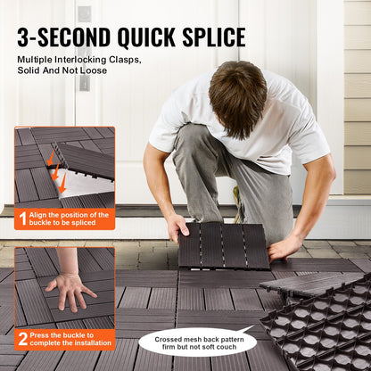 Interlocking Deck Tiles 54 Pack 12"x12" Vattentät för veranda mörkbrun
