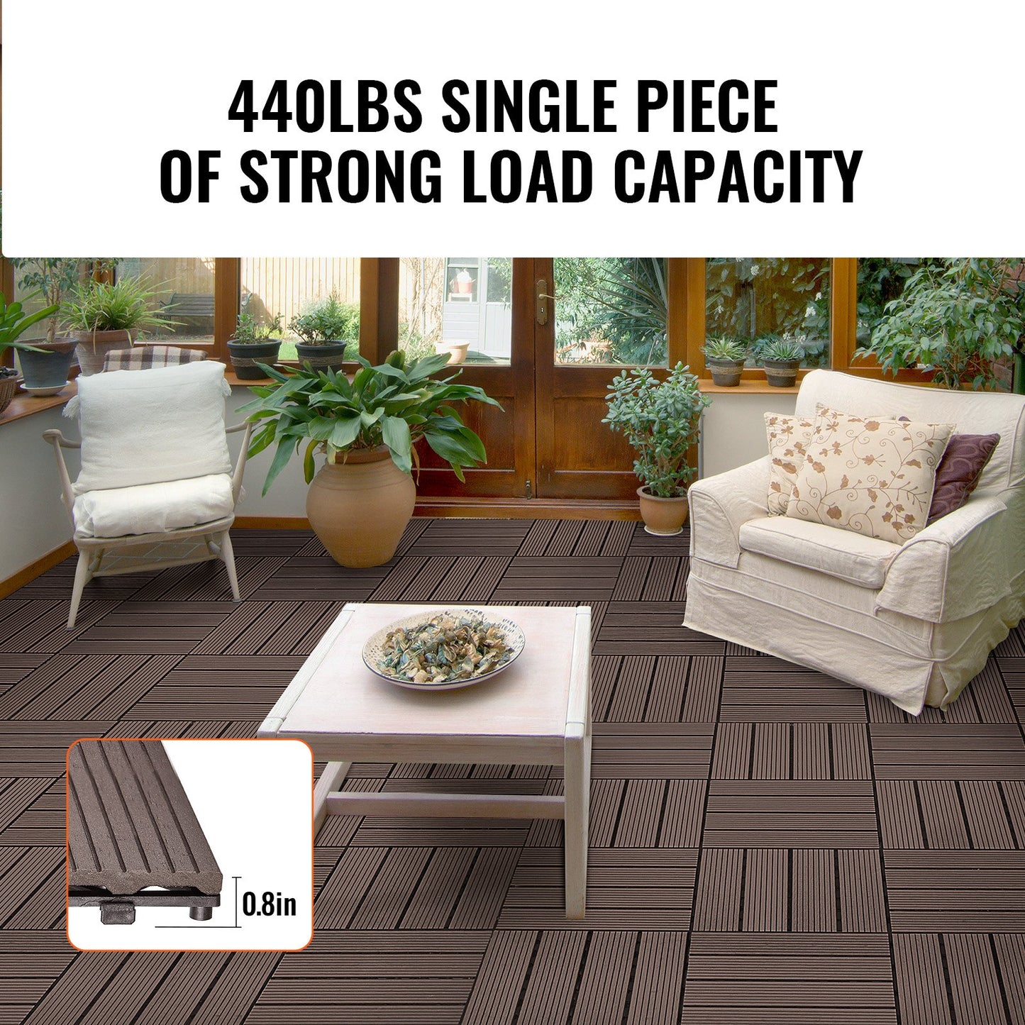 Interlocking Deck Plates Plast Wood 10 Pack 12"x12" Vattentät för veranda
