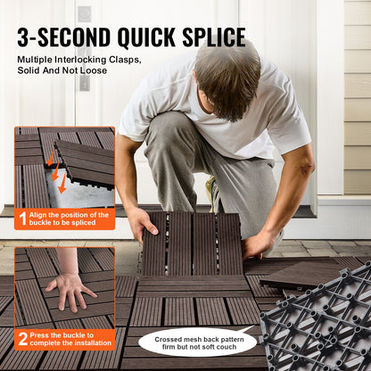 Interlocking Deck Plates Plast Wood 10 Pack 12"x12" Vattentät för veranda
